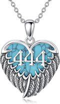 wholesale 925 Sterling Silver Turquoise Angel Wing 444 Necklace - Adjustable Chain, Vintage Oxidized, Hypoallergenic Jewelry Gift for Men Women-0-0