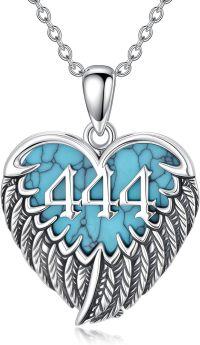 wholesale 925 Sterling Silver Turquoise Angel Wing 444 Necklace - Adjustable Chain, Vintage Oxidized, Hypoallergenic Jewelry Gift for Men Women-02-Angel Wing 444 Necklace