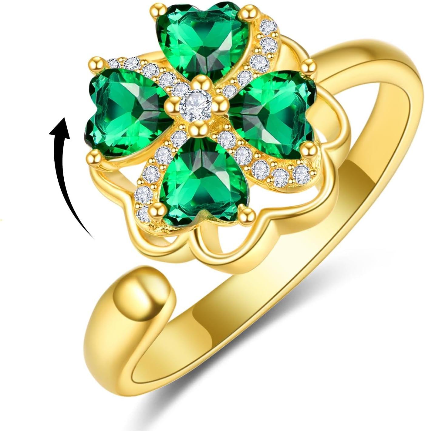 Sterling Silver Shamrock Ring for Women Irish Four Leaf Clover St Patrick s Day Jewelry-Gold Spinner Clover # 3