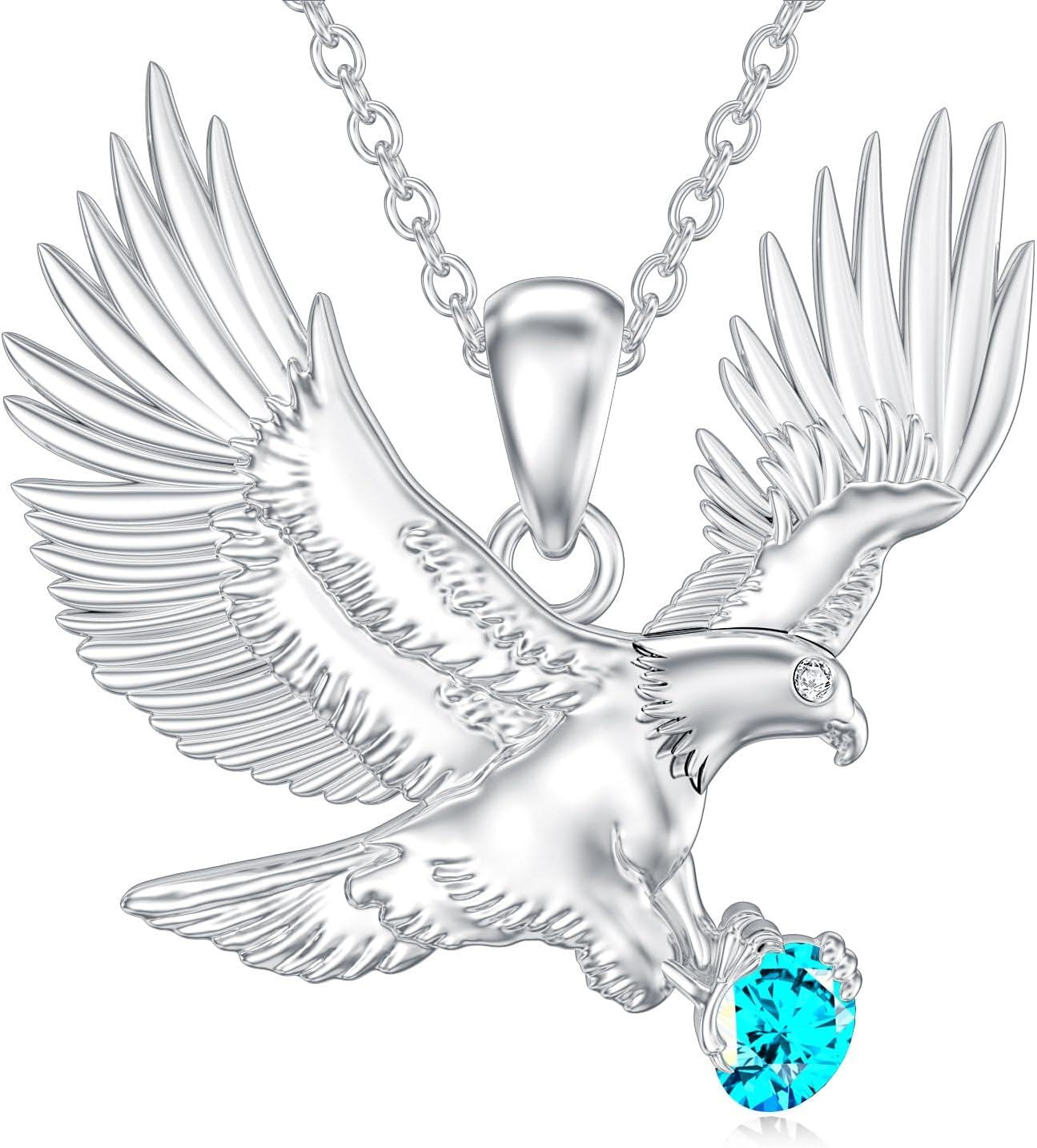  Sterling Silver Lab Grown Diamond Eagle Necklace Pendant for Women -0-1