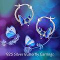 wholesale 925 Sterling Silver Blue Enamel Butterfly Rose Flower Huggie Hoop Earrings-0-2