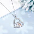 wholesale 925 Sterling Silver Heart Pendant with Teddy Bears and Cub Charm Necklaces Gifts for Women Girls Jewelry Love You Forever Engraved Chain 45cm Length-0-2