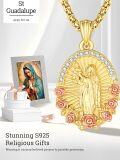 wholesale Gold 925 Sterling Silver Virgin Mary & Child Necklace w/ Rose Accents and Cubic Zirconia Stones on 24 Box Chain-0-4