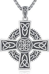 wholesale 925 Sterling Silver Celtic Knot Cross Pendant Necklace  Norse Viking Jewelry for Men Women-Black-11