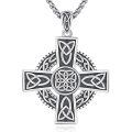 wholesale 925 Sterling Silver Celtic Cross Pendant Necklace Vintage Oxidized Trinity Knot Chain-0-0