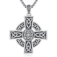 wholesale 925 Sterling Silver Celtic Cross Necklace Wholesale With Intricate Knotwork And Design-Black-11