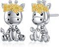wholesale 925 Sterling Silver Dinosaur Stud Earrings with Sunflower Accents-0-0