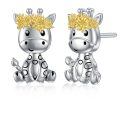 wholesale 925 Sterling Silver Dinosaur Stud Earrings with Sunflower Accents-0-0