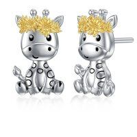 wholesale 925 Sterling Silver Dinosaur Stud Earrings with Sunflower Accents-giraffe