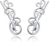 wholesale 925 Sterling Silver Vintage Peacock Feather Ear Climber Studs with Black Onyx Stones for Women-Phoenix