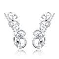 wholesale 925 Sterling Silver Vintage Peacock Feather Ear Climber Studs with Black Onyx Stones for Women-0-0