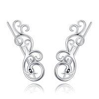 wholesale 925 Sterling Silver Vintage Peacock Feather Ear Climber Studs with Black Onyx Stones for Women-Phoenix