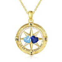 wholesale 925 Sterling Silver Compass Pendant with Birthstones for Women-03-09-Mar-Sept