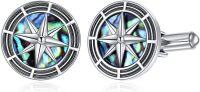 wholesale Sterling Silver Abalone Onyx Cufflinks Viking Airplane Firefighter Guitar for Men-Abalone Compass