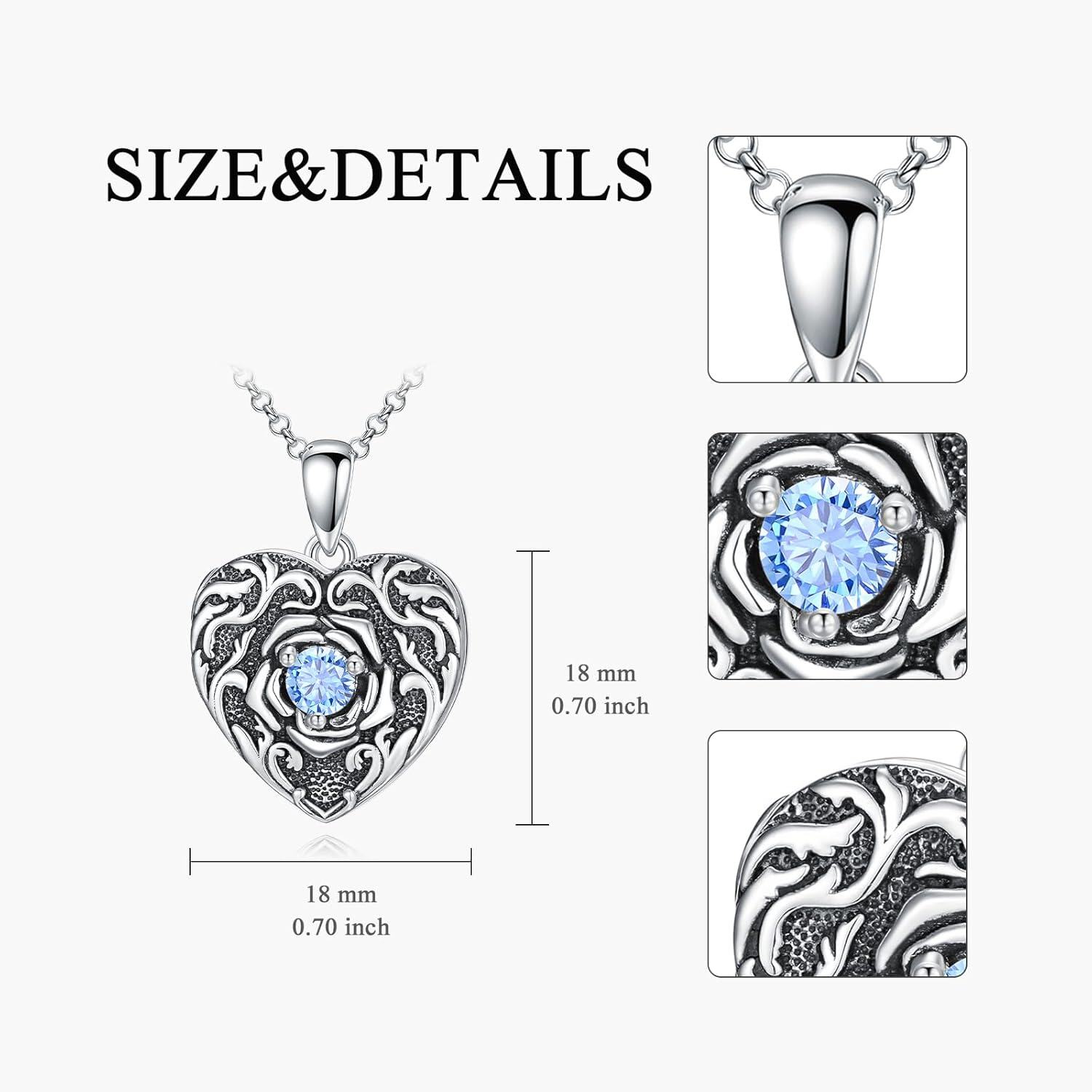 Sterling Silver Rose Flower Compass Photo Locket Necklace for Women-0-6