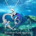 wholesale 925 Sterling Silver Heart-Shaped Blue Enamel Sea Life Charm Necklace for Women Girls s-0-4