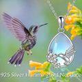 wholesale 925 Sterling Silver Teardrop Moonstone Hummingbird Flower Pendant Necklace-0-4