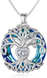 wholesale TOUPOP Gifts For Women 925 Sterling Silver Tree Of Life Birthstone Necklace With Crystal Birthday Jewelry Gifts For Women, Sterling Silver, No Gemstone -undefined