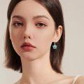 wholesale 925 Sterling Silver Turquoise Stone Inlay Paw Print Leverback Earring for Women Girls Animal Lover Gifts 43mm Long-0-1