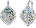 wholesale 925 Sterling Silver Abalone Shell & Moonstone Heart Tree of Life Stud Earrings for Women Yoga  Ideas-0-0