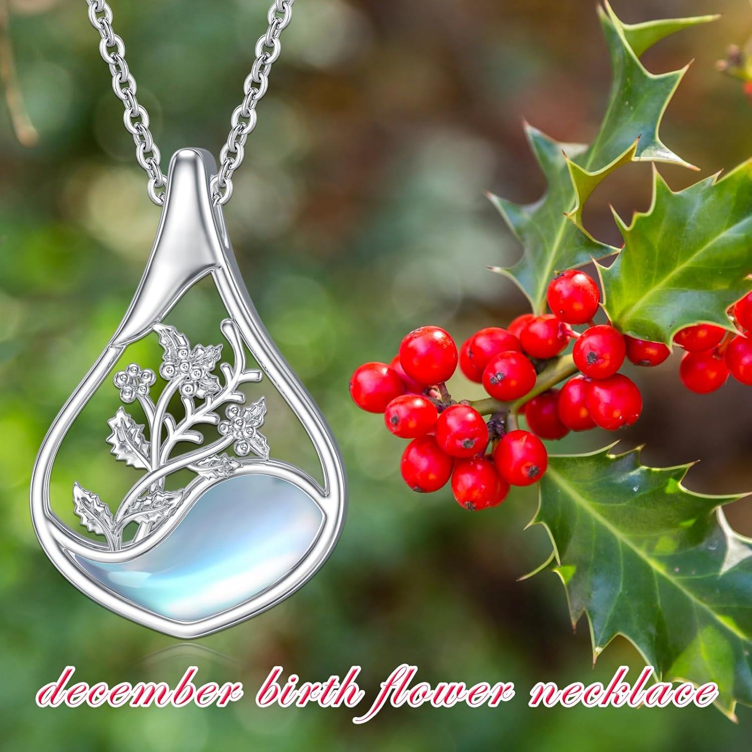 925 Sterling Silver Moonstone Teardrop Pendant with Floral Design - Mother's Day/Birthday/Christmas Gifts for Her-0-5
