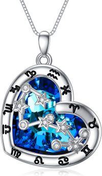 wholesale 925 Sterling Silver Blue Crystal Heart Zodiac Constellation Pendant Necklace-Scorpio (10.23-11.21)