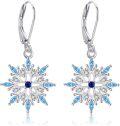 wholesale 925 Sterling Silver Blue Crystal Snowflake Drop Earrings - Winter Holiday Jewelry for Women-0-0