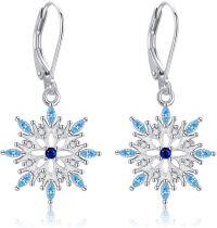 wholesale 925 Sterling Silver Blue Crystal Snowflake Drop Earrings - Winter Holiday Jewelry for Women-Snowflake