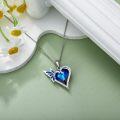 wholesale 925 Sterling Silver Blue Crystal Butterfly Pendant Necklace 26mm 18+2 Chain-0-2
