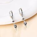 wholesale 925 Sterling Silver Gothic Sword & Skull Dangle Hoop Earrings - Halloween Gift Ideas for Her-0-1
