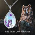 wholesale 925 Sterling Silver Owl Moonstone Pendant Necklace with Purple Stars and Flowers-0-5