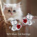 wholesale 925 Sterling Silver Cat Heart Stud Earrings Gift for Women-0-2