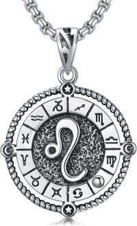 wholesale Sterling Silver Stone Zodiac Necklace 12 Constellation Horoscope Pendant-Leo