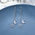 wholesale 925 Sterling Silver Moon & Star Drop Threader Earrings w/ Tassel Chain for Women and Teenagers - Hypoallergenic  Set-0-3