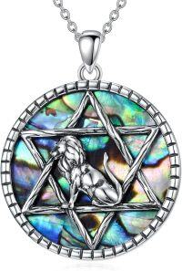 wholesale 925 Sterling Silver Mermaid Pentagram Abalone Shell Pendant Necklace - Unique Gifts for Her Him-Star of David Lion