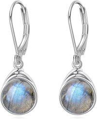 wholesale Sterling Silver Moonstone Turquoise Larimar Moss Agate White Opal Rose Quartz Labradorite Lapis Lazuli Black Agate Leverback Earrings-Labradorite