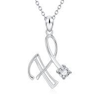 wholesale 925 Sterling Silver 26 Alphabet Pendant Necklace Jewelry-Letter H
