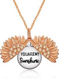 wholesale 925 Sterling Silver Winged Sunflower Pendant Necklaces for Women Girls Gifts-Rose Gold Sunflower
