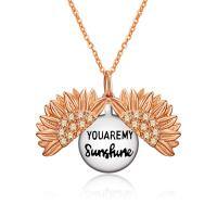 wholesale 925 Sterling Silver Winged Sunflower Pendant Necklaces for Women Girls Gifts-Rose Gold Sunflower
