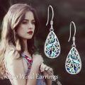 wholesale 925 Sterling Silver Abalone Shell Teardrop Filigree Tree of Life Dangle Earrings for Women-0-1