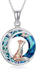 wholesale 925 Sterling Silver Blue Crystal Moon Fox Pendant Necklace - Gifts for Women/Mom/Sister-0-0