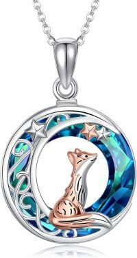 wholesale 925 Sterling Silver Blue Crystal Moon Fox Pendant Necklace - Gifts for Women/Mom/Sister-fox crystal