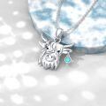 wholesale 925 Sterling Silver Highland Cow Head with Blue Stone Charm Pendant Necklace for Women-0-2