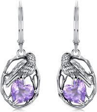 wholesale 925 Sterling Silver Birthstone Raven Heart Dangle Earrings for Women Mother s Day Gifts-June