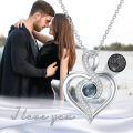 wholesale 925 Sterling Silver Heart Necklace with 5mm I Love You in 100 Languages Projection Stone - 18 Chain - Romantic Gift for Women-0-4