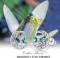 wholesale 925 Sterling Silver Celtic Moon Dragonfly Stud Earrings with Abalone Shell and Cubic Zirconia - Irish  for Women-0-6