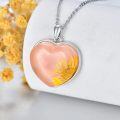 wholesale 925 Sterling Silver Heart-Shaped Pink Resin Dried Daisy Flower Pendant Necklace-0-1