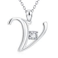 wholesale 925 Sterling Silver 26 Alphabet Pendant Necklace Jewelry-Letter V