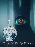 TOUPOP Sterling Silver Turquoise Evil Eye Tree Of Life Pendant Necklace-0-1
