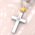 wholesale 925 Sterling Silver Star and Cross Pendant Necklace with Cubic Zirconia for Women-0-3